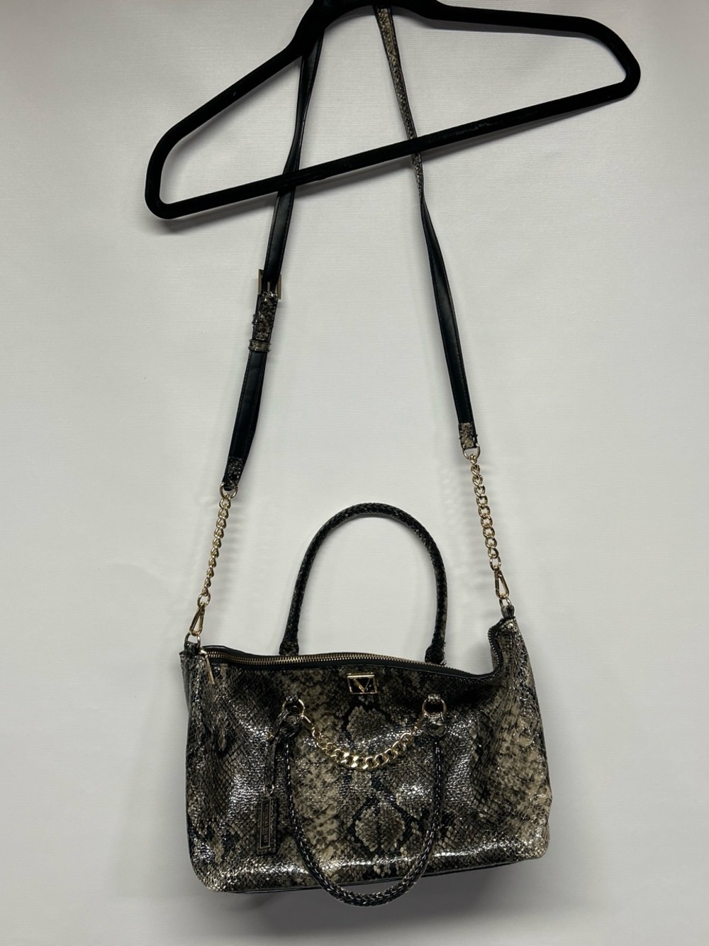 Victoria's Secret Black and Silver Snake-Print Crossbody Satchel